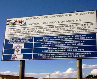 Site Board for City of Tshwane projects