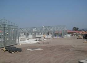  Typical view of the installation of prefabricated steel framing for the male and female wards at Catherine Booth